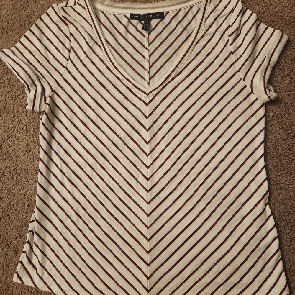 White House Black Market V-Neck Striped Tee